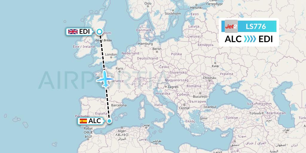 LS776 Jet2 Flight Map: Alicante to Edinburgh