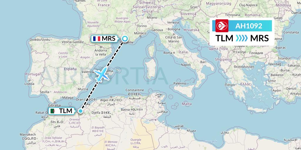 AH1092 Air Algerie Flight Map: Tlemcen to Marseille