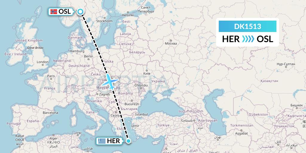 DK1513 Thomas Cook Airlines Scandinavia Flight Map: Heraklion to Oslo