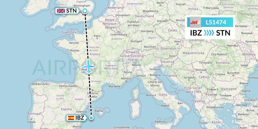LS1474 Jet2 Flight Map: Ibiza to London