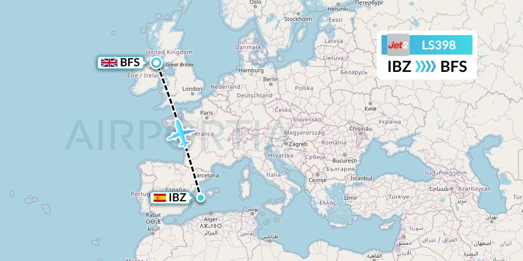 LS398 Jet2 Flight Map: Ibiza to Belfast