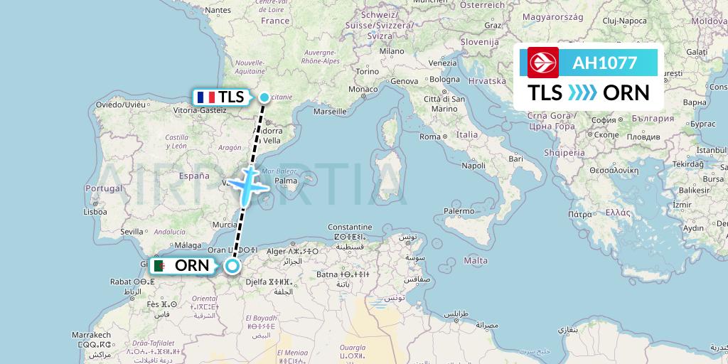 AH1077 Air Algerie Flight Map: Toulouse to Oran