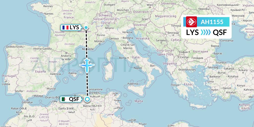 AH1155 Air Algerie Flight Map: Lyon to Setif