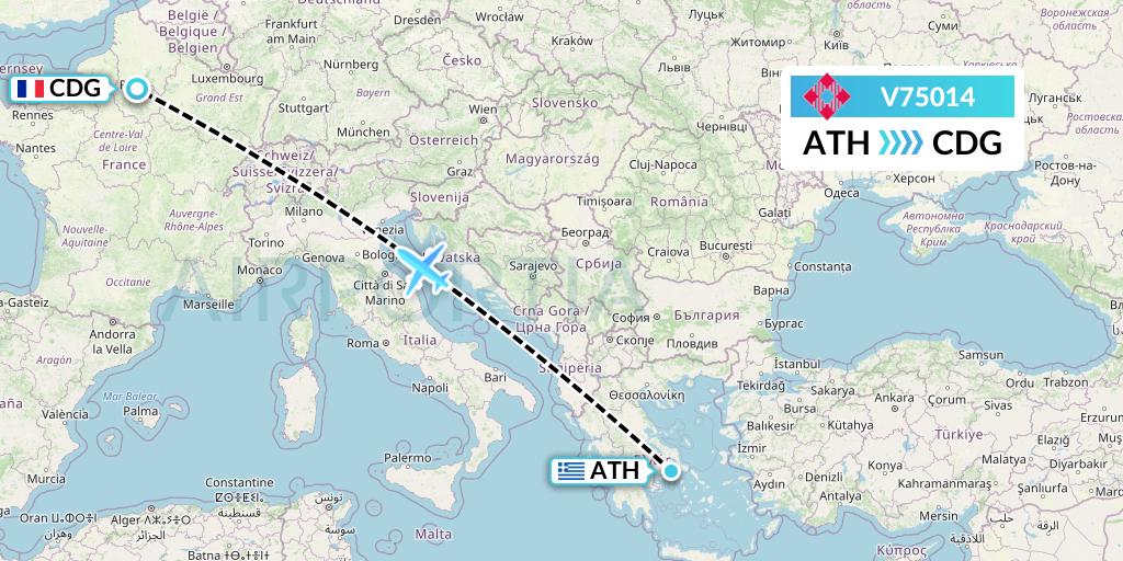 V75014 Volotea Flight Map: Athens to Paris