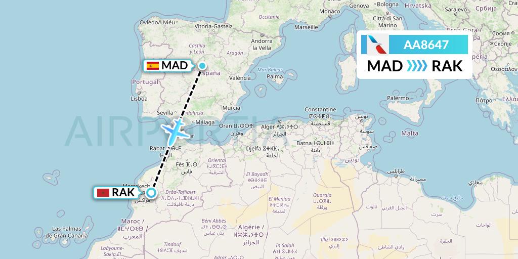 AA8647 American Airlines Flight Map: Madrid to Marrakesh 