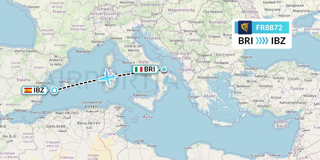 FR8872 Ryanair Flight Map: Bari to Ibiza