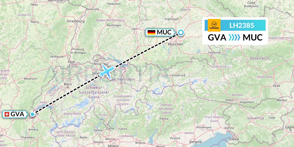 LH2385 Lufthansa Flight Map: Geneva to Munich