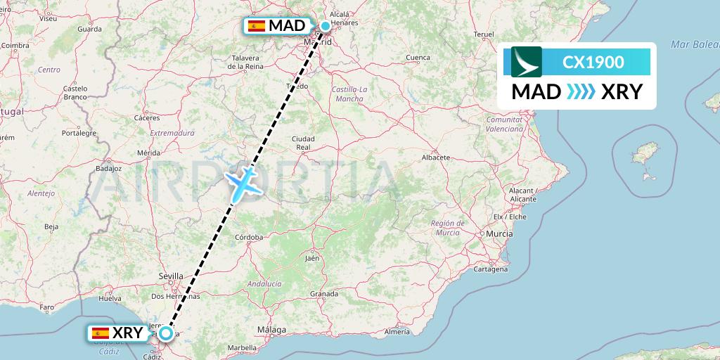 CX1900 Cathay Pacific Flight Map: Madrid to Jerez