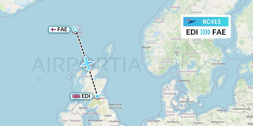 RC415 Atlantic Airways Flight Map: Edinburgh to Vagar