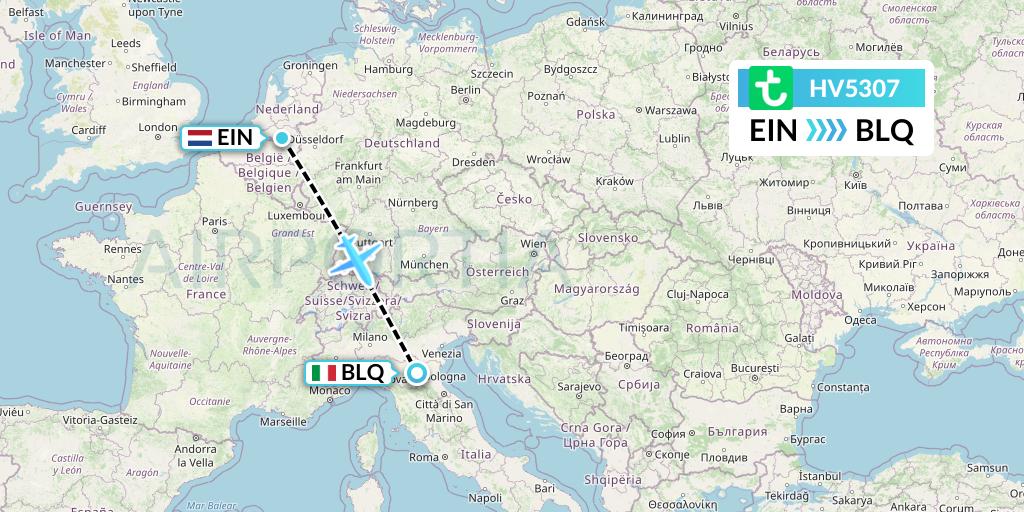 HV5307 Transavia Flight Map: Eindhoven to Bologna