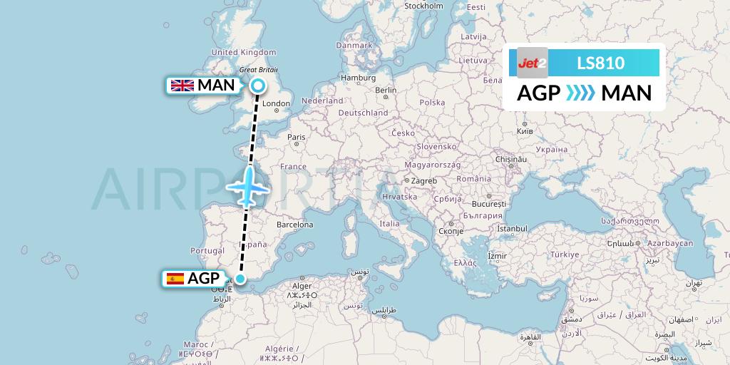 LS810 Jet2 Flight Map: Malaga to Manchester