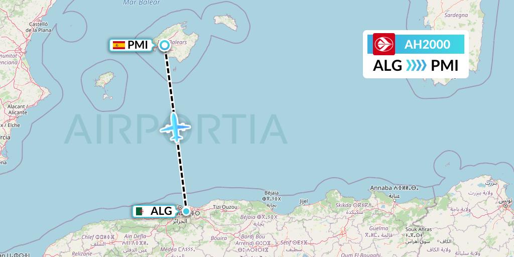 AH2000 Air Algerie Flight Map: Algiers to Palma de Mallorca