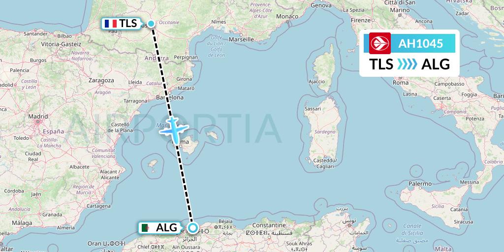 AH1045 Air Algerie Flight Map: Toulouse to Algiers