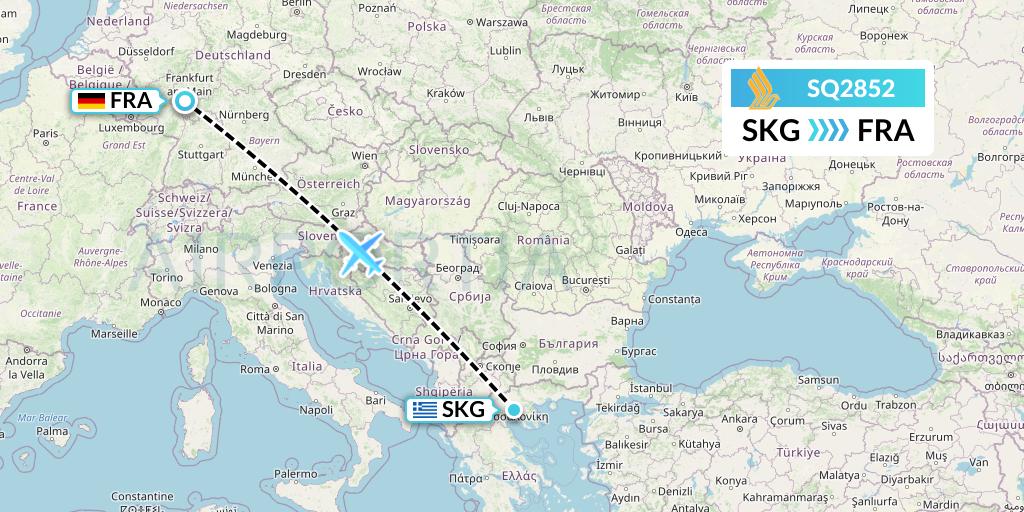 SQ2852 Singapore Airlines Flight Map: Thessaloniki to Frankfurt