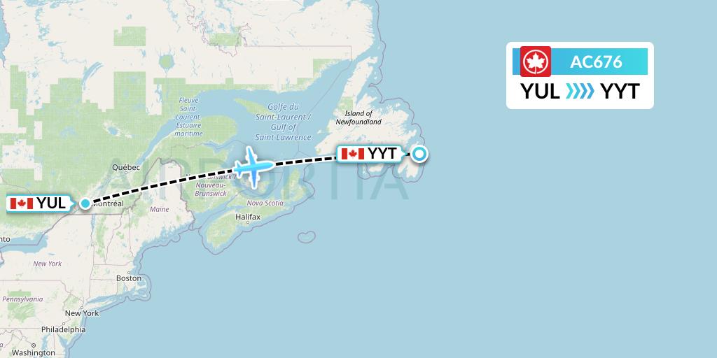 AC676 Air Canada Flight Map: Montreal to St. John's