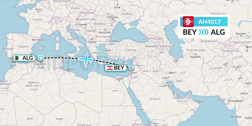 AH4017 Air Algerie Flight Map: Beirut to Algiers