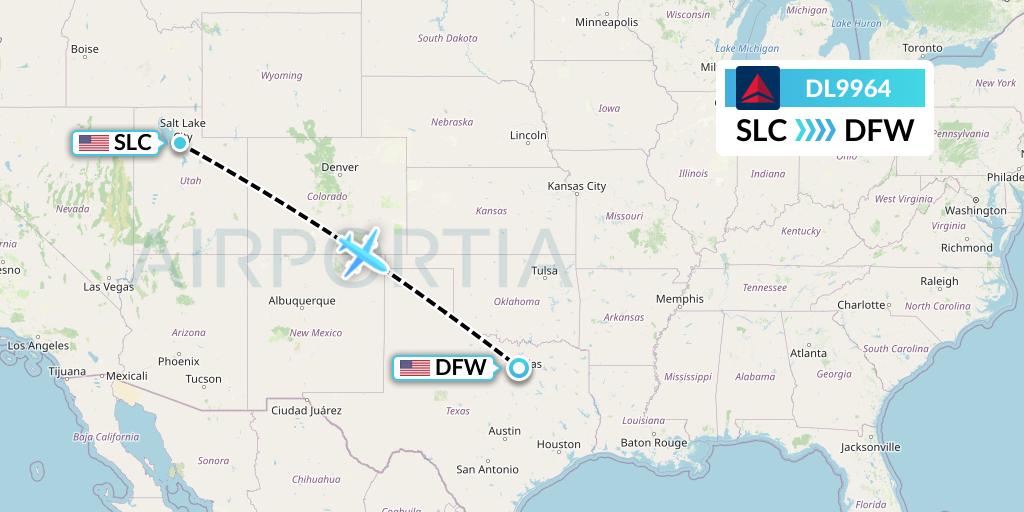 DL9964 Delta Air Lines Flight Map: Salt Lake City to Dallas