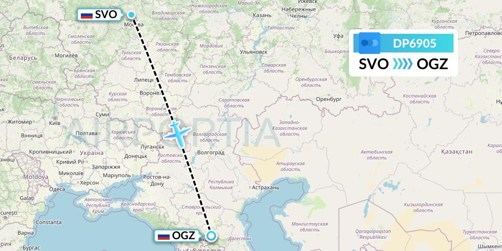 DP6905 Pobeda Flight Map: Moscow to Beslan