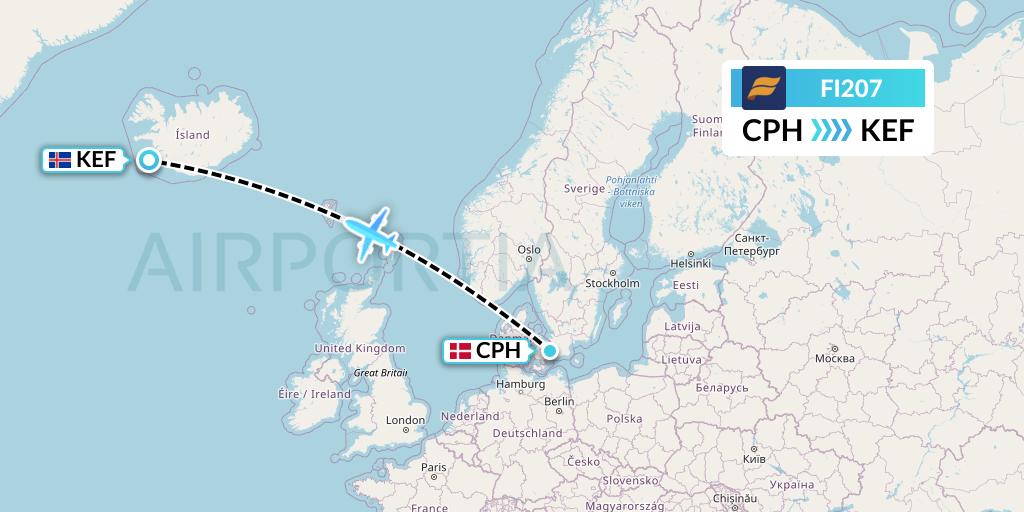 FI207 Icelandair Flight Map: Copenhagen to Reykjavik
