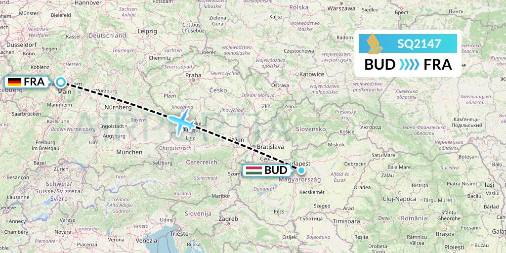 SQ2147 Singapore Airlines Flight Map: Budapest to Frankfurt