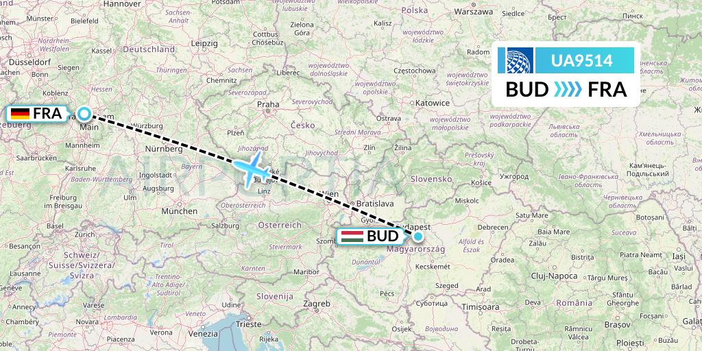UA9514 United Airlines Flight Map: Budapest to Frankfurt