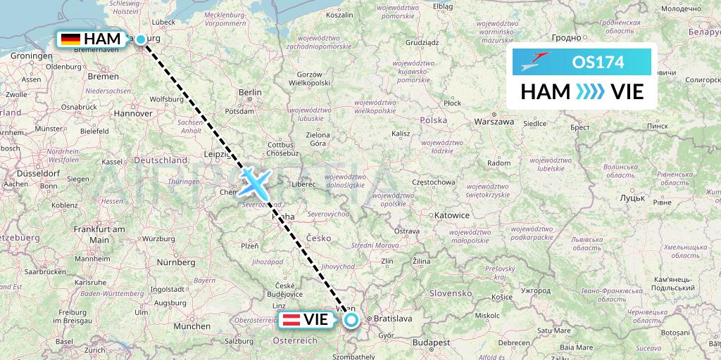 OS174 Austrian Airlines Flight Map: Hamburg to Vienna
