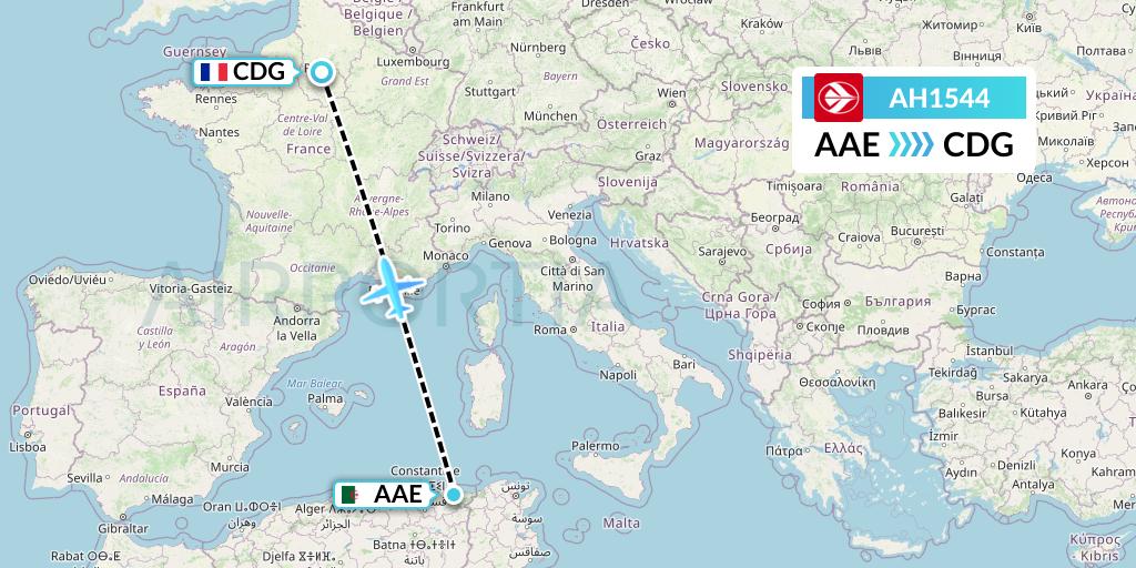 AH1544 Air Algerie Flight Map: Annaba to Paris