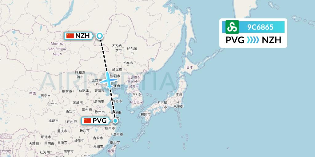 9C6865 Spring Airlines Flight Map: Shanghai to Manzhouli