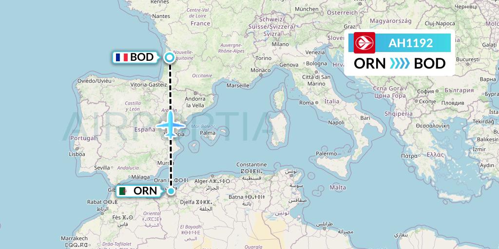 AH1192 Air Algerie Flight Map: Oran to Bordeaux