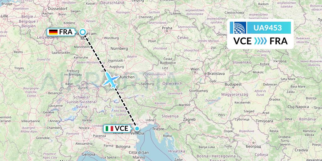 UA9453 United Airlines Flight Map: Venice to Frankfurt