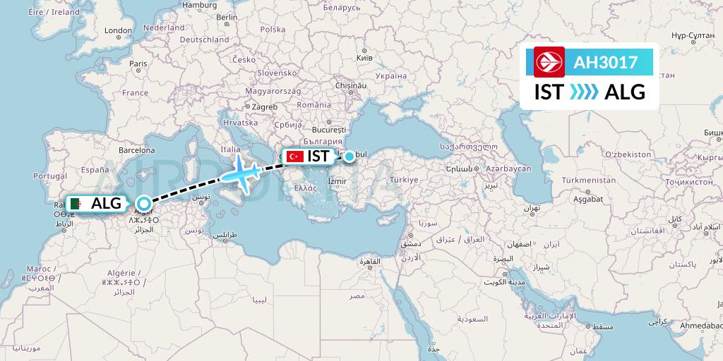 AH3017 Air Algerie Flight Map: Istanbul to Algiers