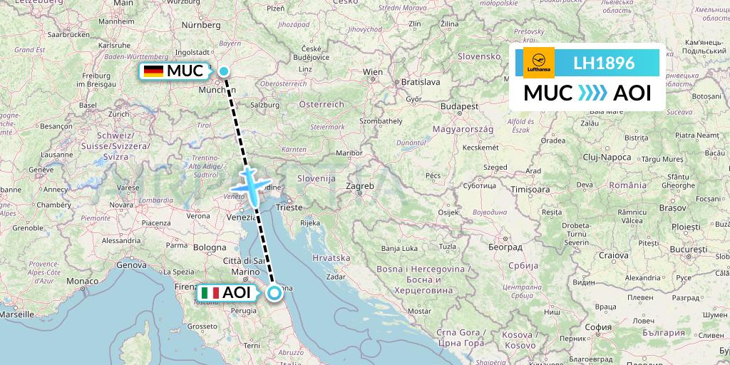LH1896 Lufthansa Flight Map: Munich to Ancona
