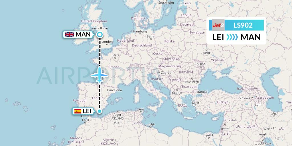LS902 Jet2 Flight Map: Almeria to Manchester