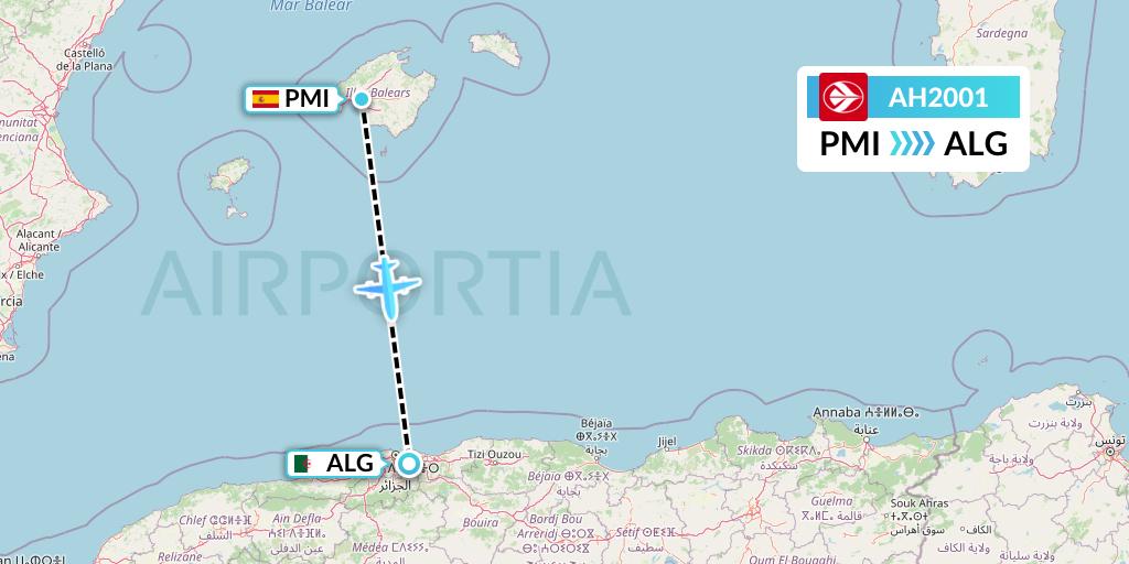 AH2001 Air Algerie Flight Map: Palma de Mallorca to Algiers