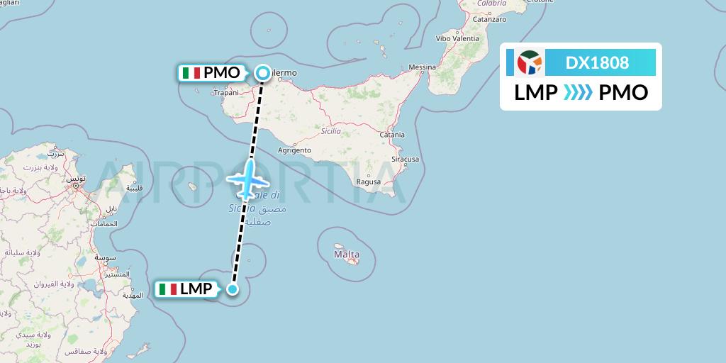 DX1808 Danish Air Transport Flight Map: Lampedusa to Palermo