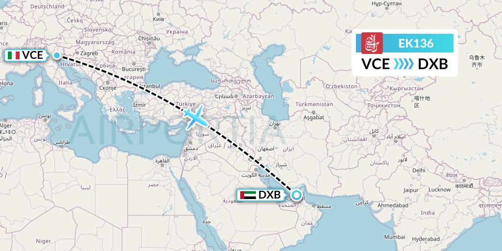 EK136 Emirates Flight Map: Venice to Dubai