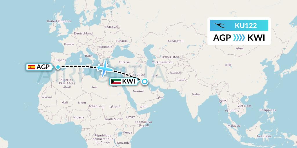 KU122 Kuwait Airways Flight Map: Malaga to Kuwait City