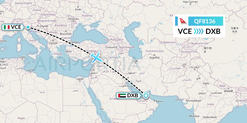 QF8136 Qantas Flight Map: Venice to Dubai