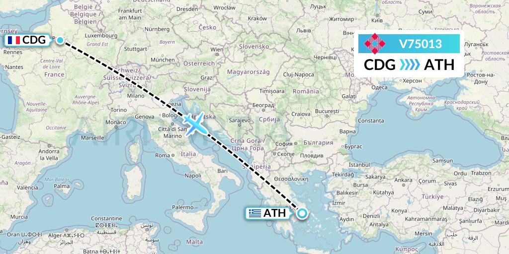 V75013 Volotea Flight Map: Paris to Athens