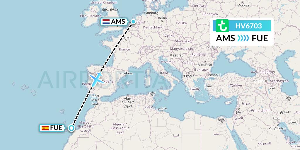 HV6703 Transavia Flight Map: Amsterdam to Fuerteventura