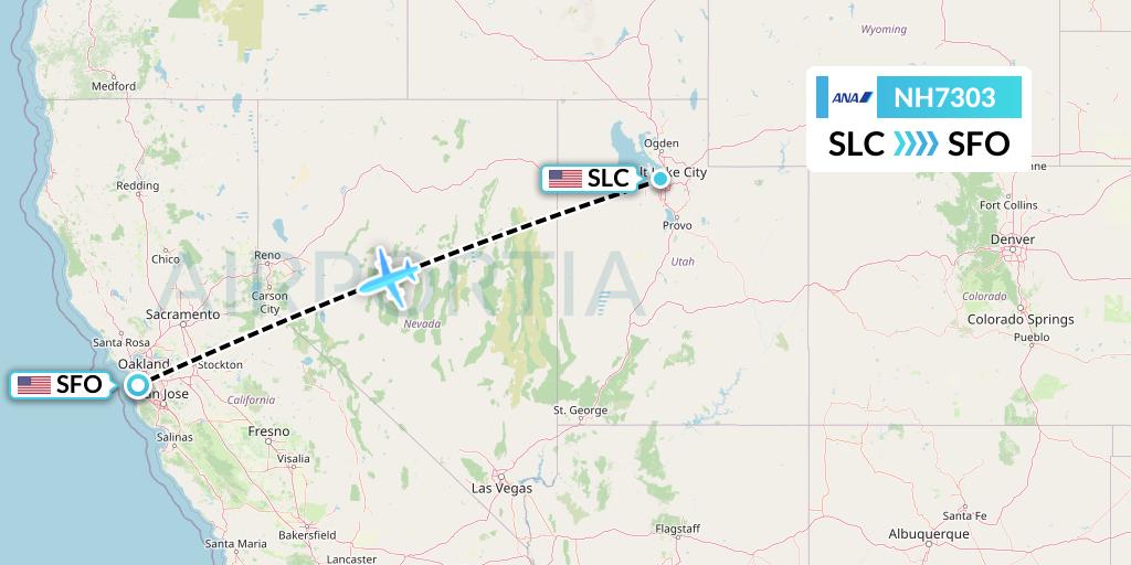 NH7303 All Nippon Airways Flight Map: Salt Lake City to San Francisco