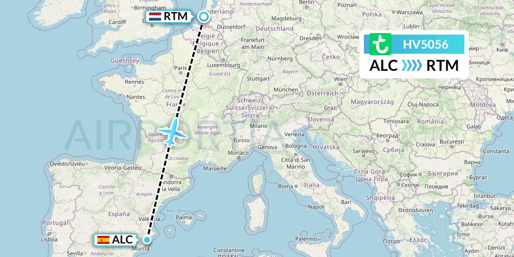 HV5056 Transavia Flight Map: Alicante to Rotterdam
