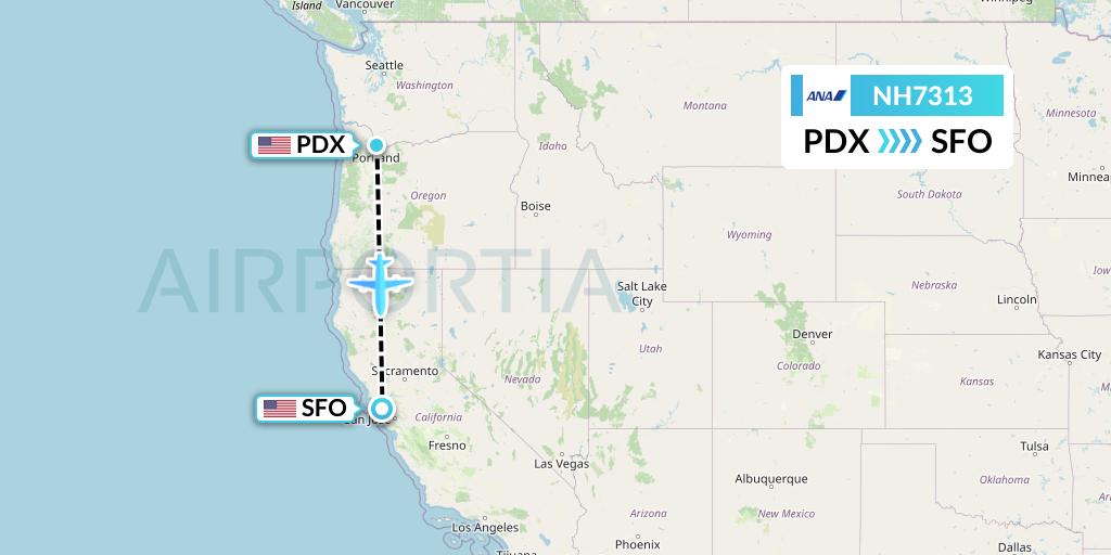 NH7313 All Nippon Airways Flight Map: Portland to San Francisco