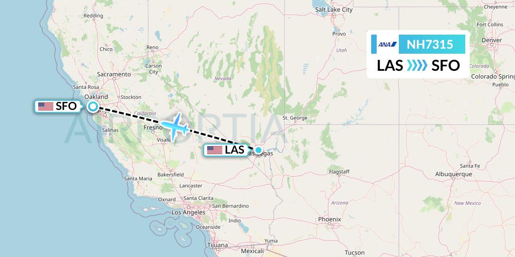 NH7315 All Nippon Airways Flight Map: Las Vegas to San Francisco