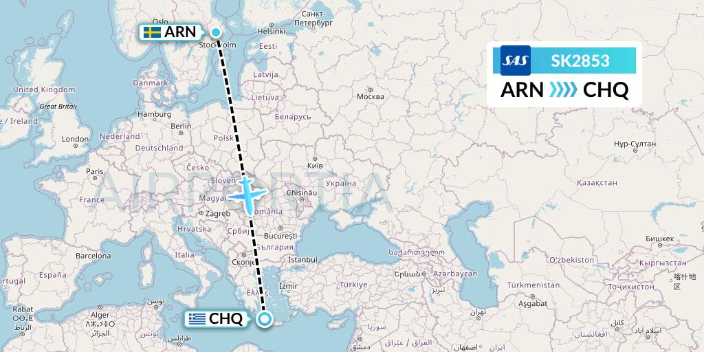 SK2853 SAS Flight Map: Stockholm to Chania