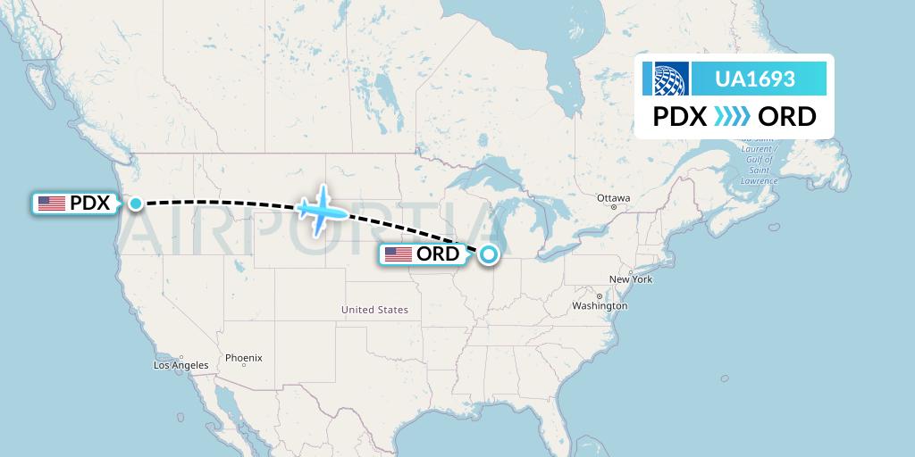 UA1693 United Airlines Flight Map: Portland to Chicago