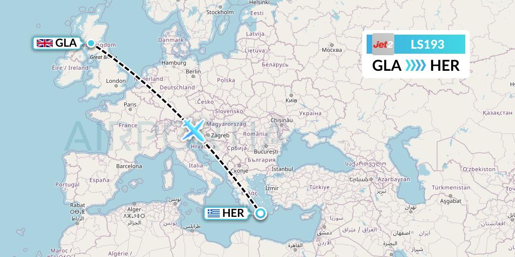 LS193 Jet2 Flight Map: Glasgow to Heraklion