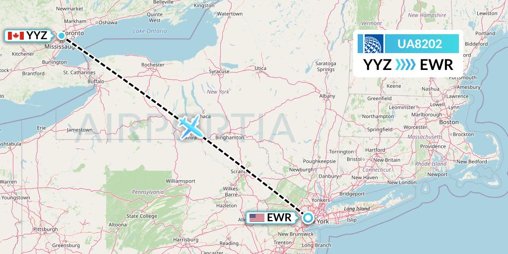 UA8202 United Airlines Flight Map: Toronto to New York