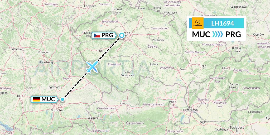 LH1694 Lufthansa Flight Map: Munich to Prague