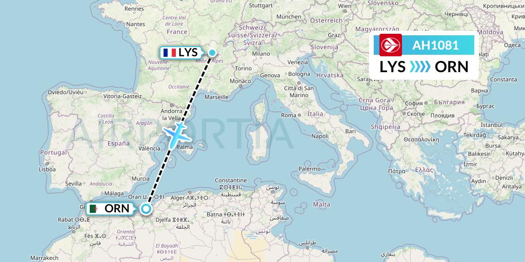 AH1081 Air Algerie Flight Map: Lyon to Oran